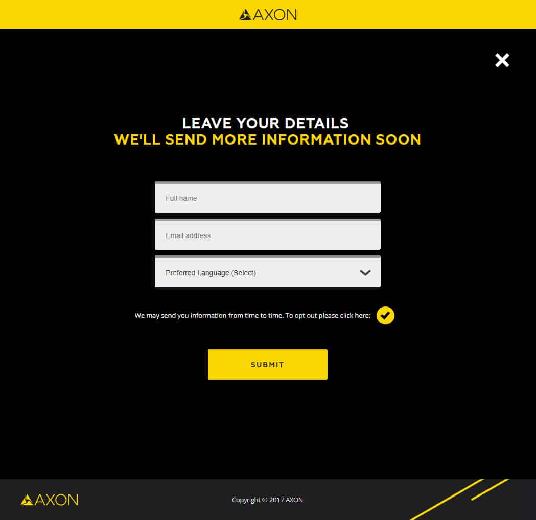 Axon tasers product page screenshot (click to enlarge)