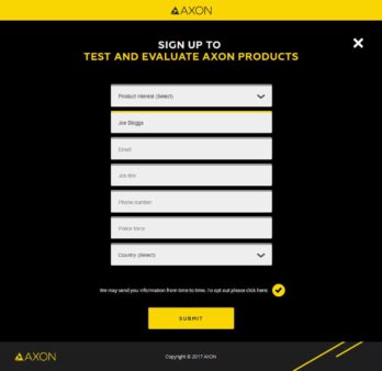 Sign-up form for 'Axon Insider' screenshot (click to enlarge)