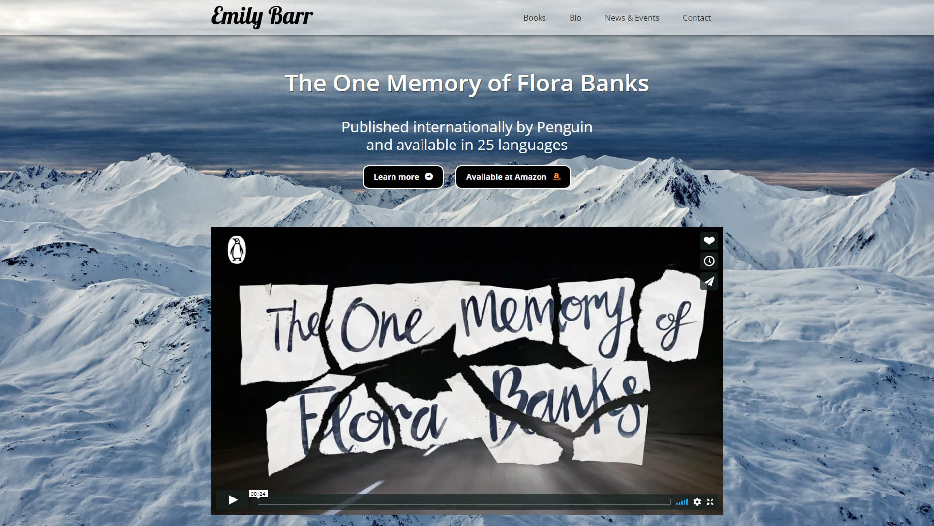Homepage focusing on one of Emily's books (click to enlarge)