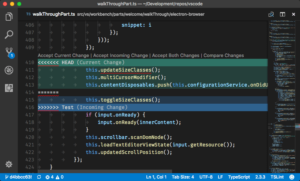 resolving merge conflicts in VS Code is intuitive