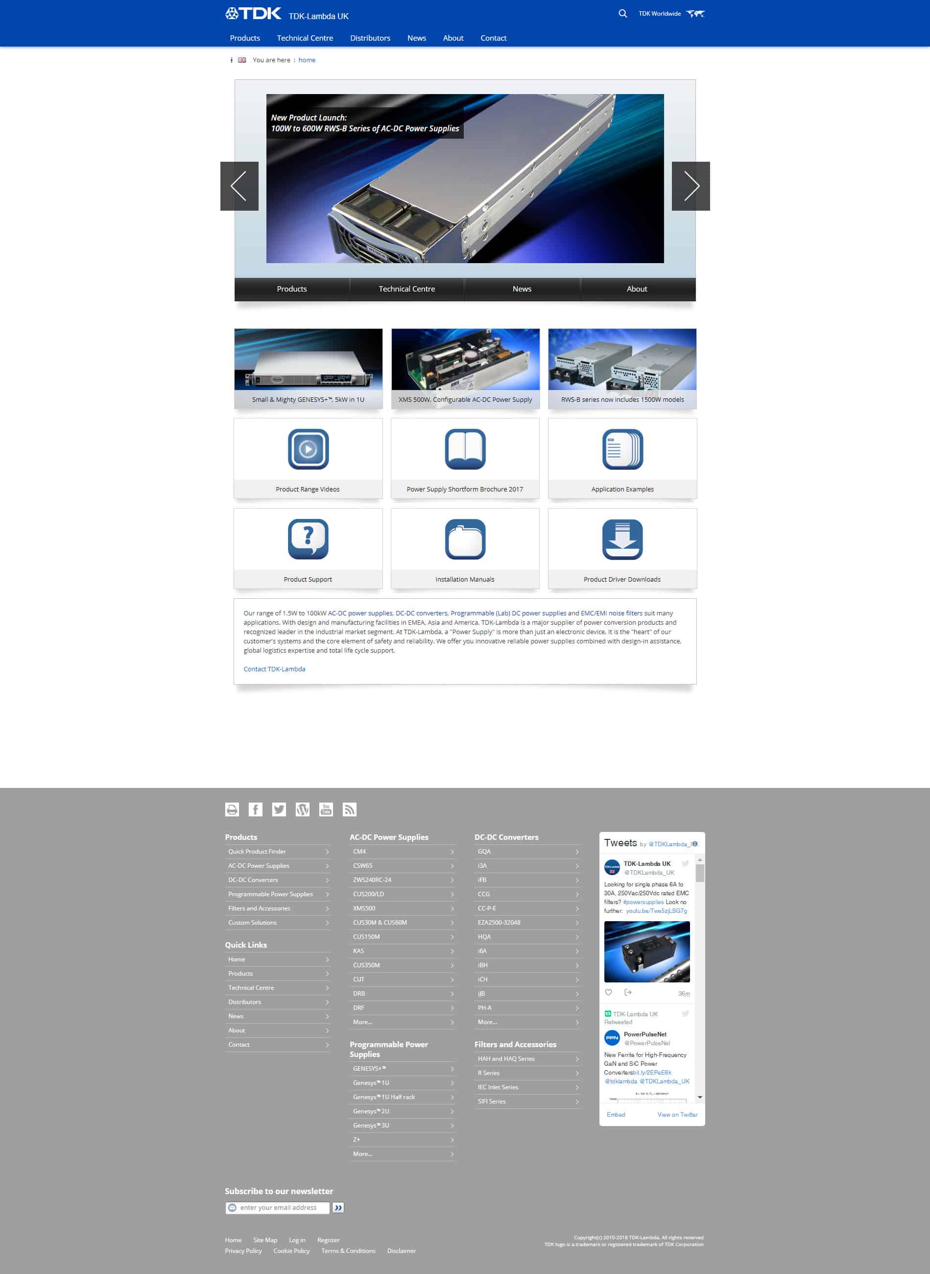 TDK-Lambda homepage screenshot (click to enlarge)
