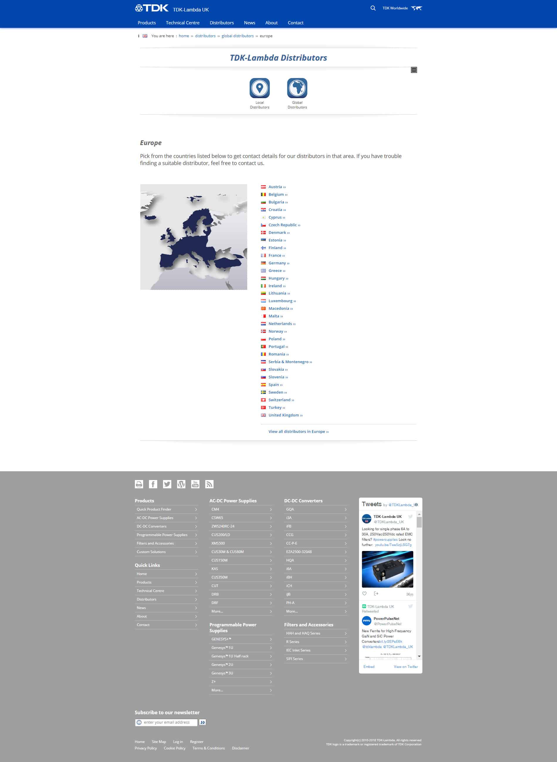 TDK-Lambda distributors page screenshot (click to enlarge)