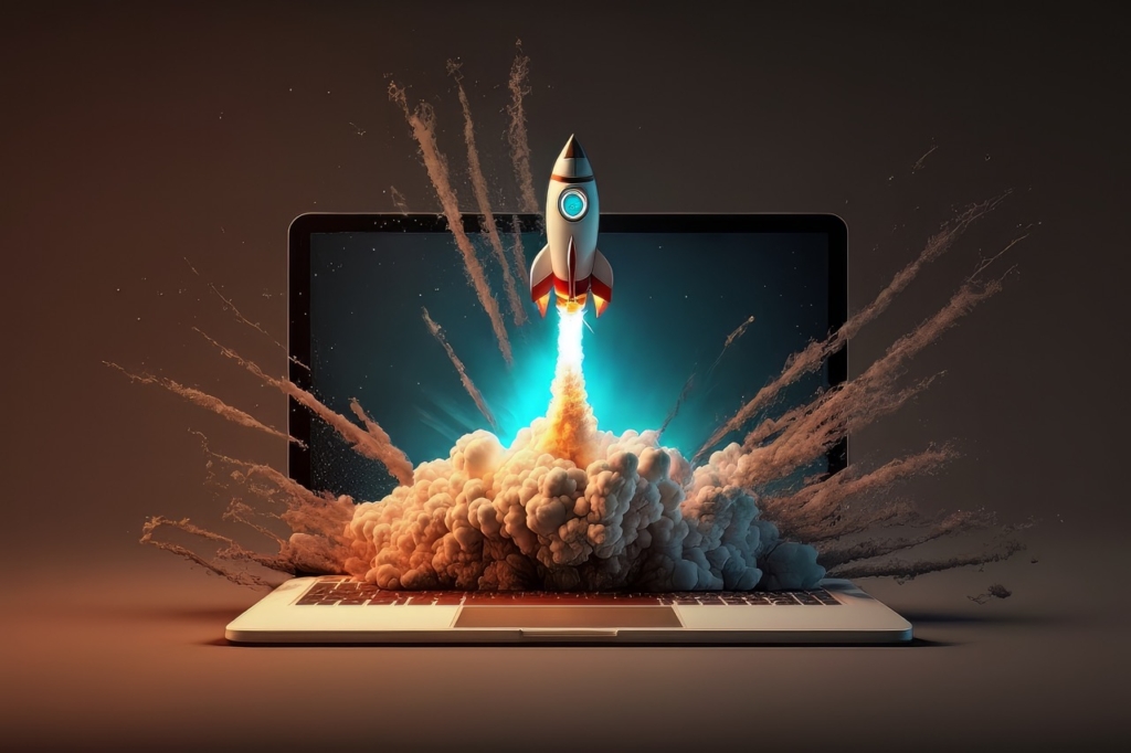 Launching Space Rocket From Laptop Screen